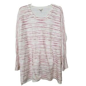 Garnet Hill Space-dye Organic Cotton Pocket Detail Pullover Sweater Size Large